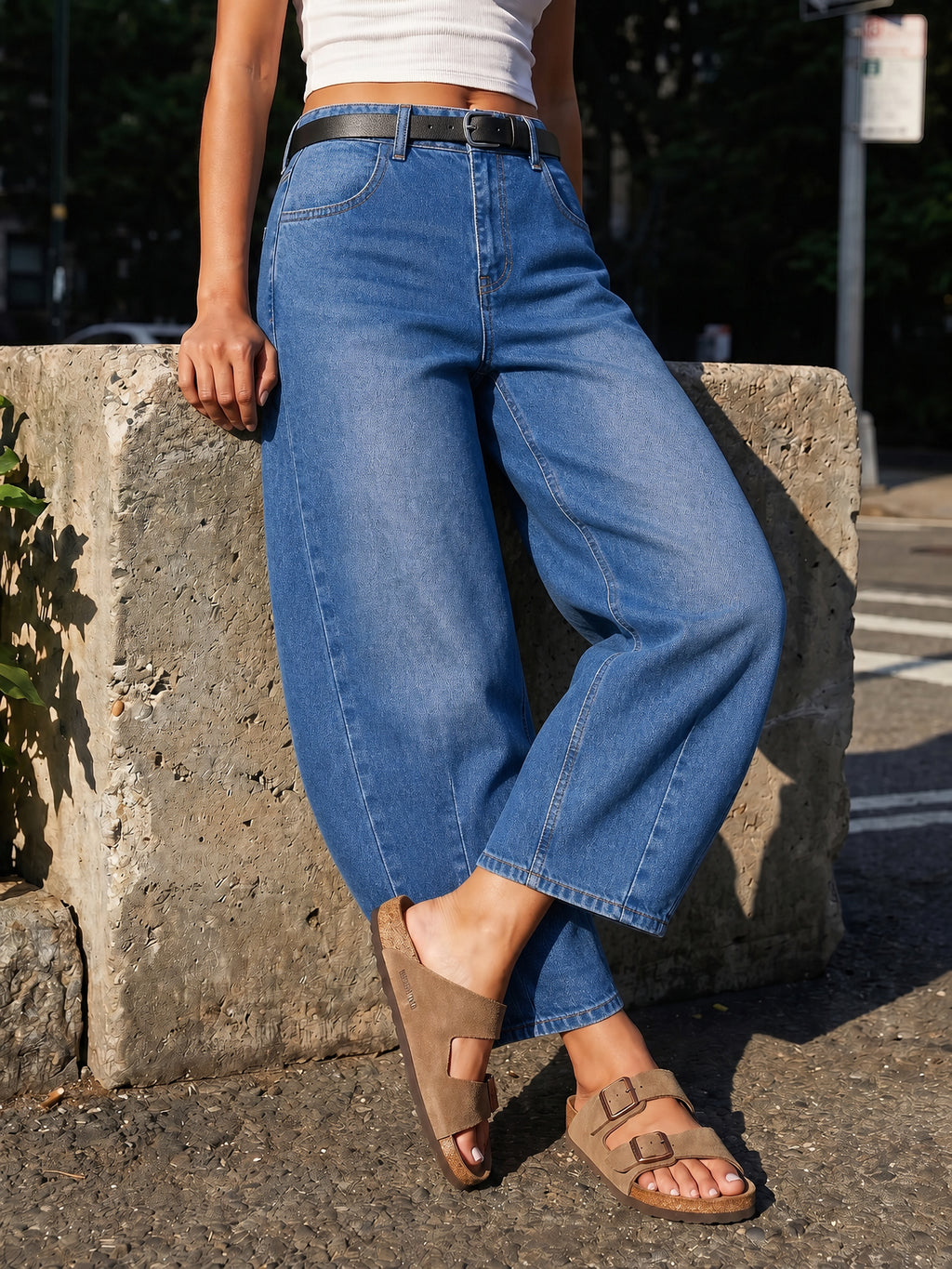 Saodimallsu Women Barrel High Waisted Wide Leg Jeans