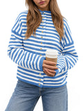 Saodimallsu Womens Striped Mock Neck Cardigan
