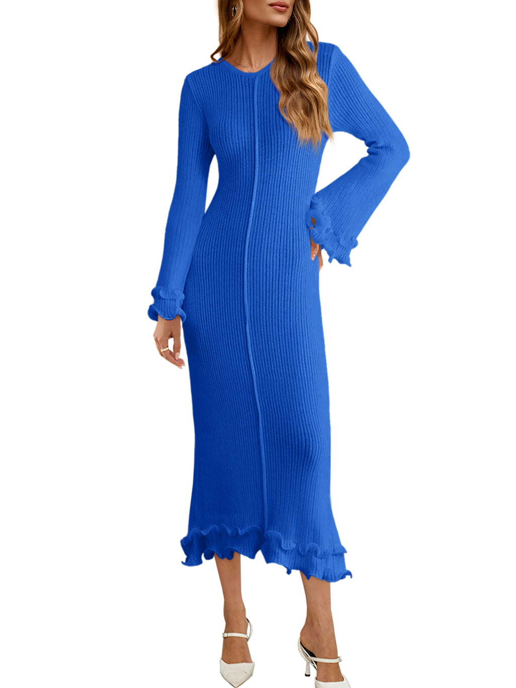 Saodimallsu Womens Bell Sleeve Bodycon Dress
