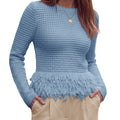 Saodimallsu Womens Crochet Fringe Crew Neck Sweater