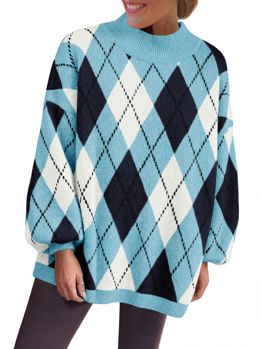 Saodimallsu Womens Oversized Argyle Fall Winter Sweater