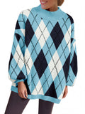 Saodimallsu Womens Oversized Argyle Fall Winter Sweater