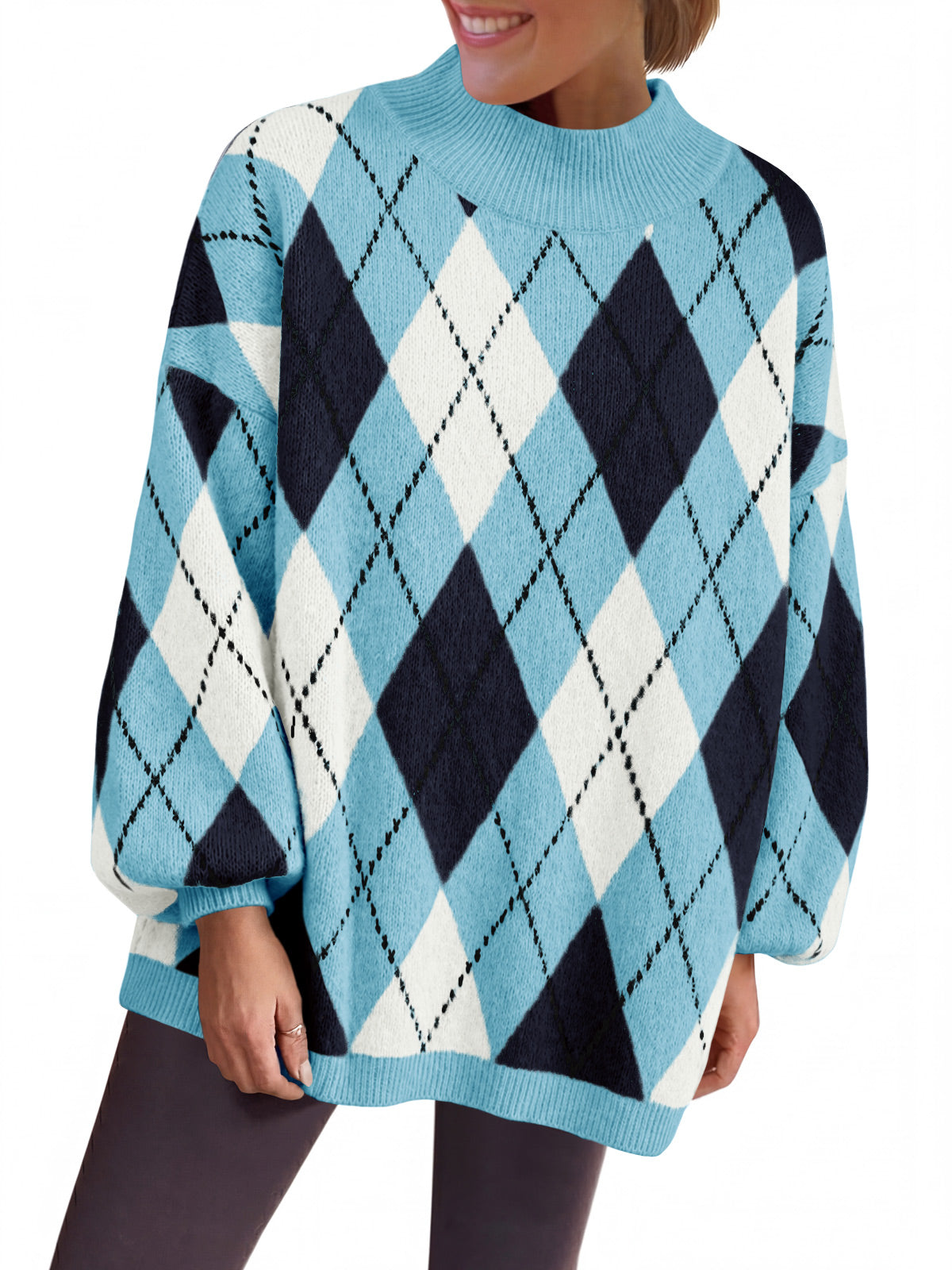 Saodimallsu Womens Oversized Argyle Fall Winter Sweater