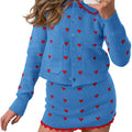 Saodimallsu Womens Heart Jacquard Button Down Cardigan and Mini Skirt Set