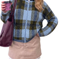 Saodimallsu Womens Plaid Color Block Zip Cardigan