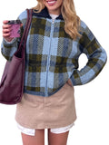Saodimallsu Womens Plaid Color Block Zip Cardigan