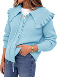 Saodimallsu Women Ruffle Collar Knit Cardigan