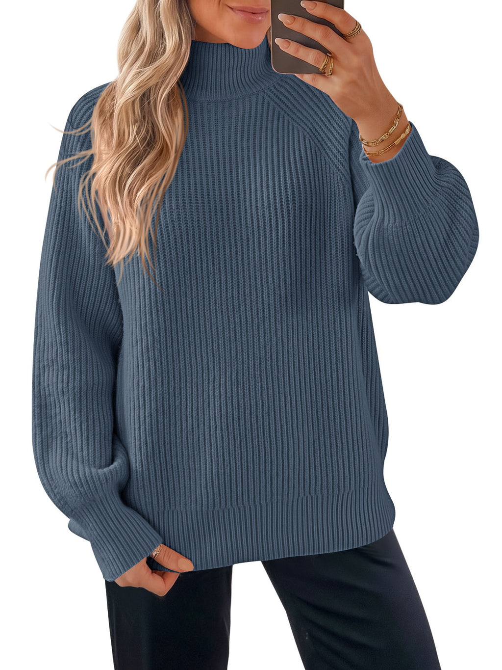 Saodimallsu Womens High Neck Oversized Knit Sweater