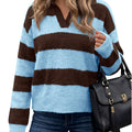 Saodimallsu Womens Striped Polo V Neck Sweaters