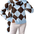 Saodimallsu Womens Argyle Color Block Polo Sweater