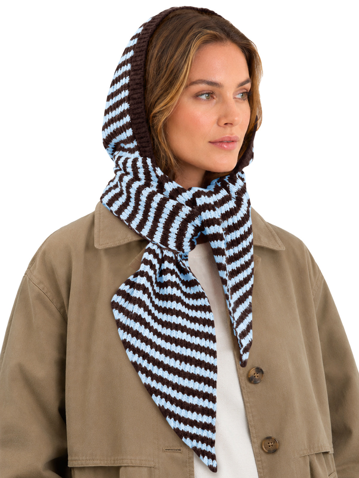 Saodimallsu Womens Striped Hooded Scarf Knit Hat