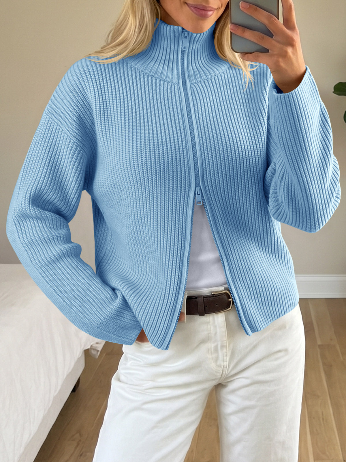 Saodimallsu Women Zip Up Chunky Knit Sweater