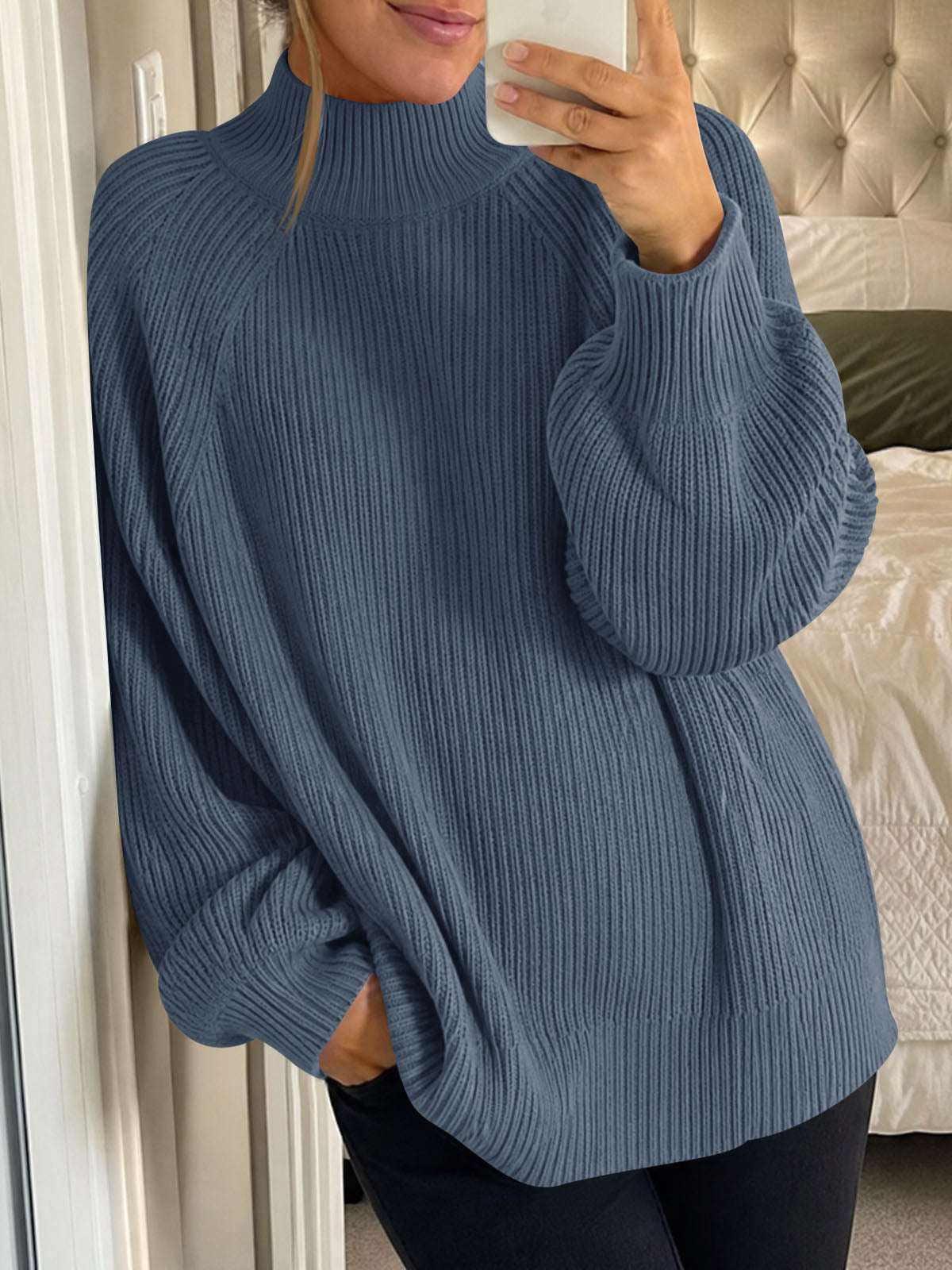 Saodimallsu Womens High Neck Oversized Knit Sweater