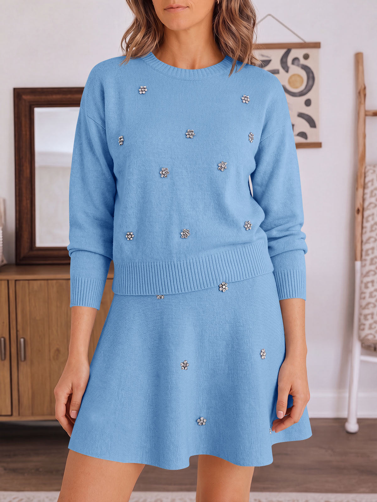 Saodimallsu Women 2 Piece Sweater Skirt Set