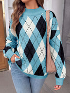 Saodimallsu Womens Oversized Argyle Fall Winter Sweater