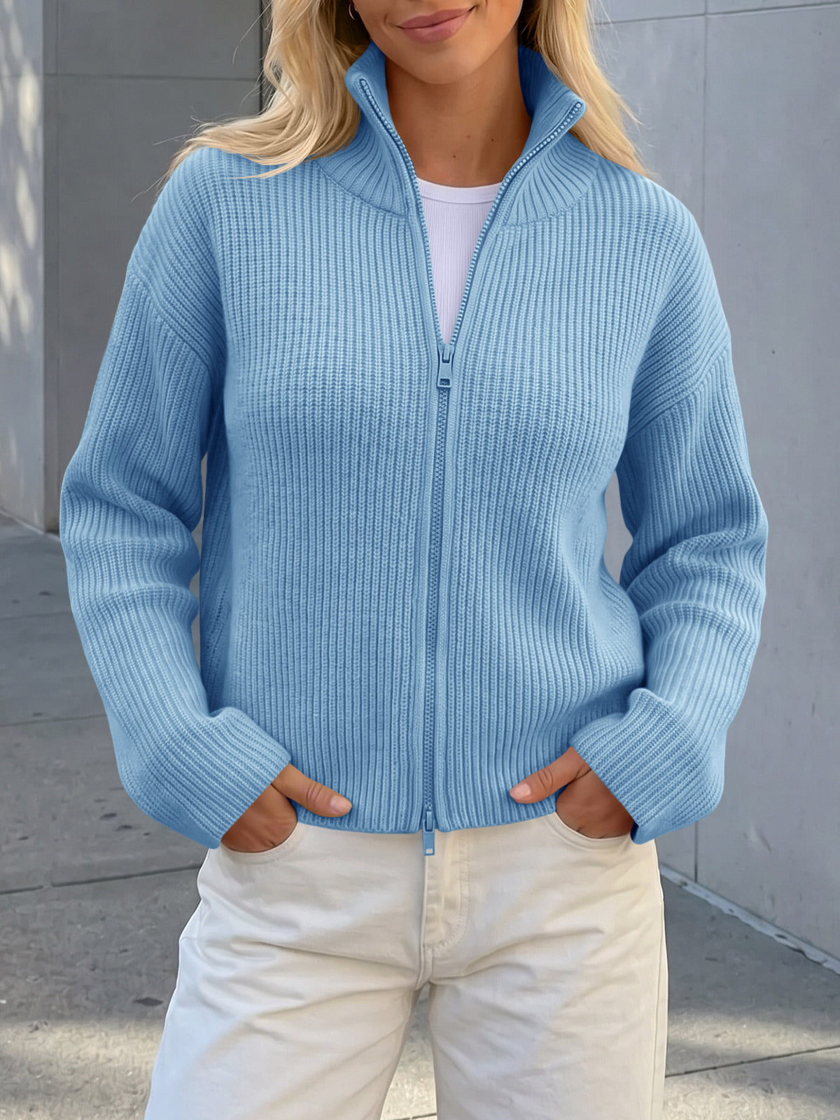 Saodimallsu Women Zip Up Chunky Knit Sweater