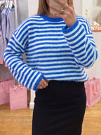 Saodimallsu Womens Fuzzy Crew Neck Striped Sweaters