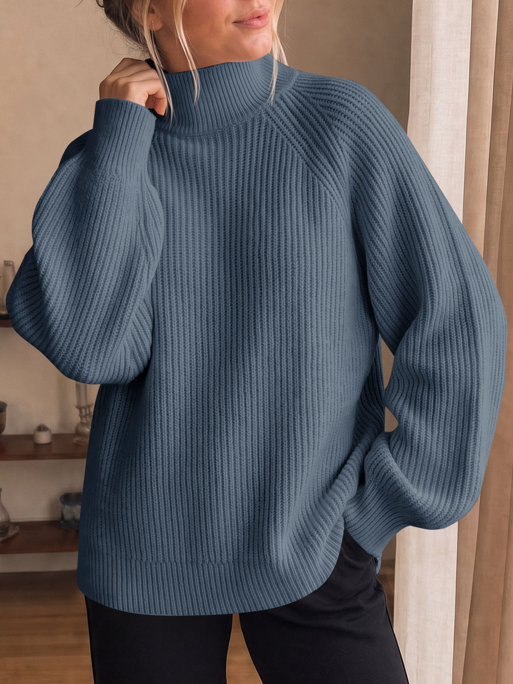 Saodimallsu Womens High Neck Oversized Knit Sweater