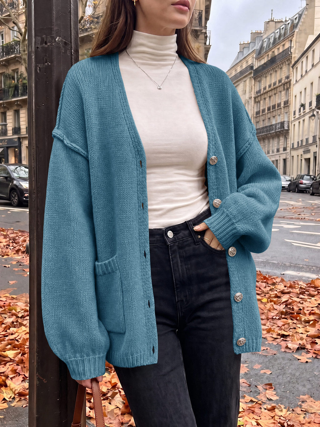 Saodimallsu Womens V Neck Loose Button Cardigan