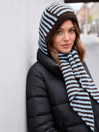 Saodimallsu Womens Striped Hooded Scarf Knit Hat