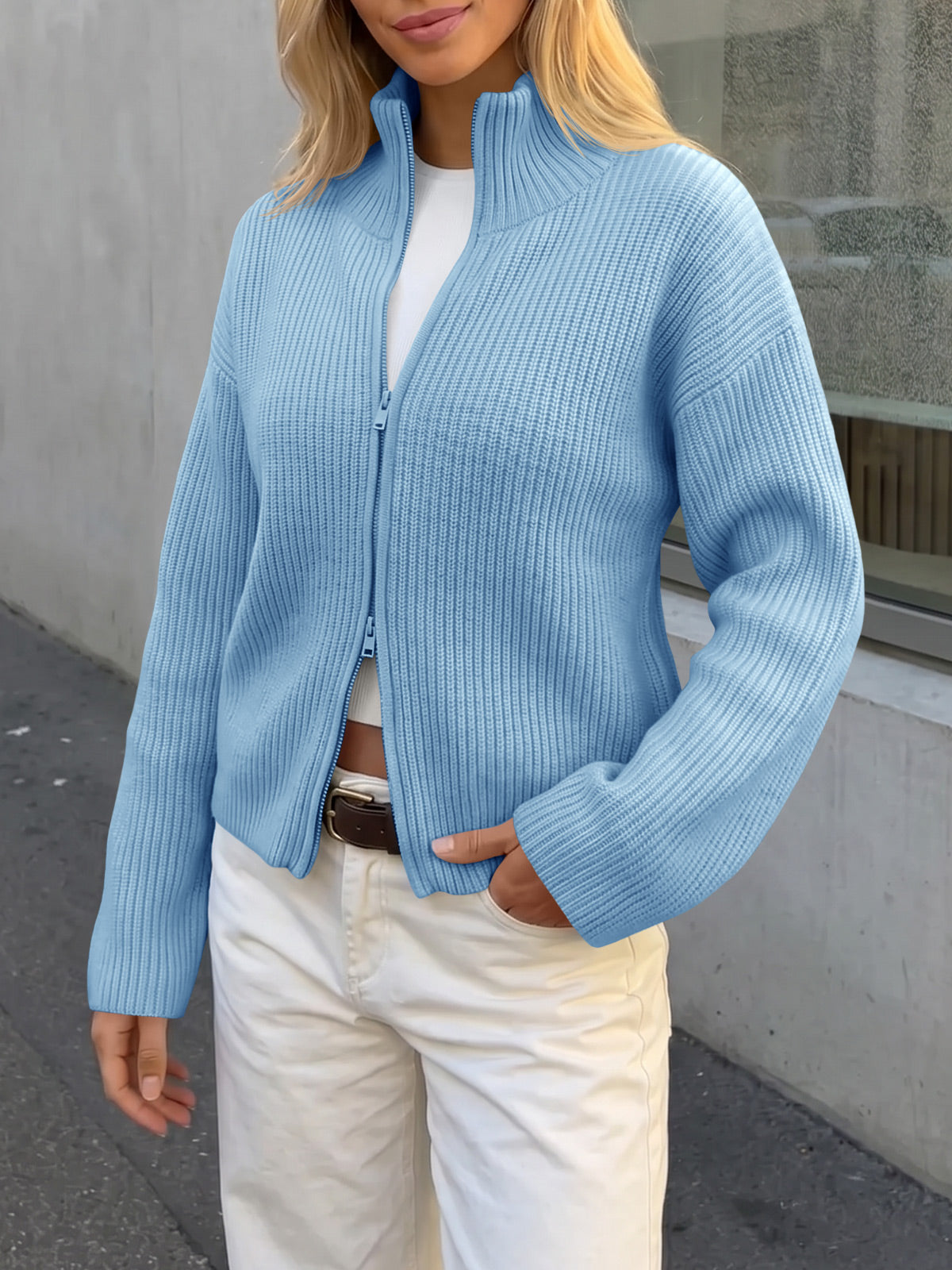Saodimallsu Women Zip Up Chunky Knit Sweater