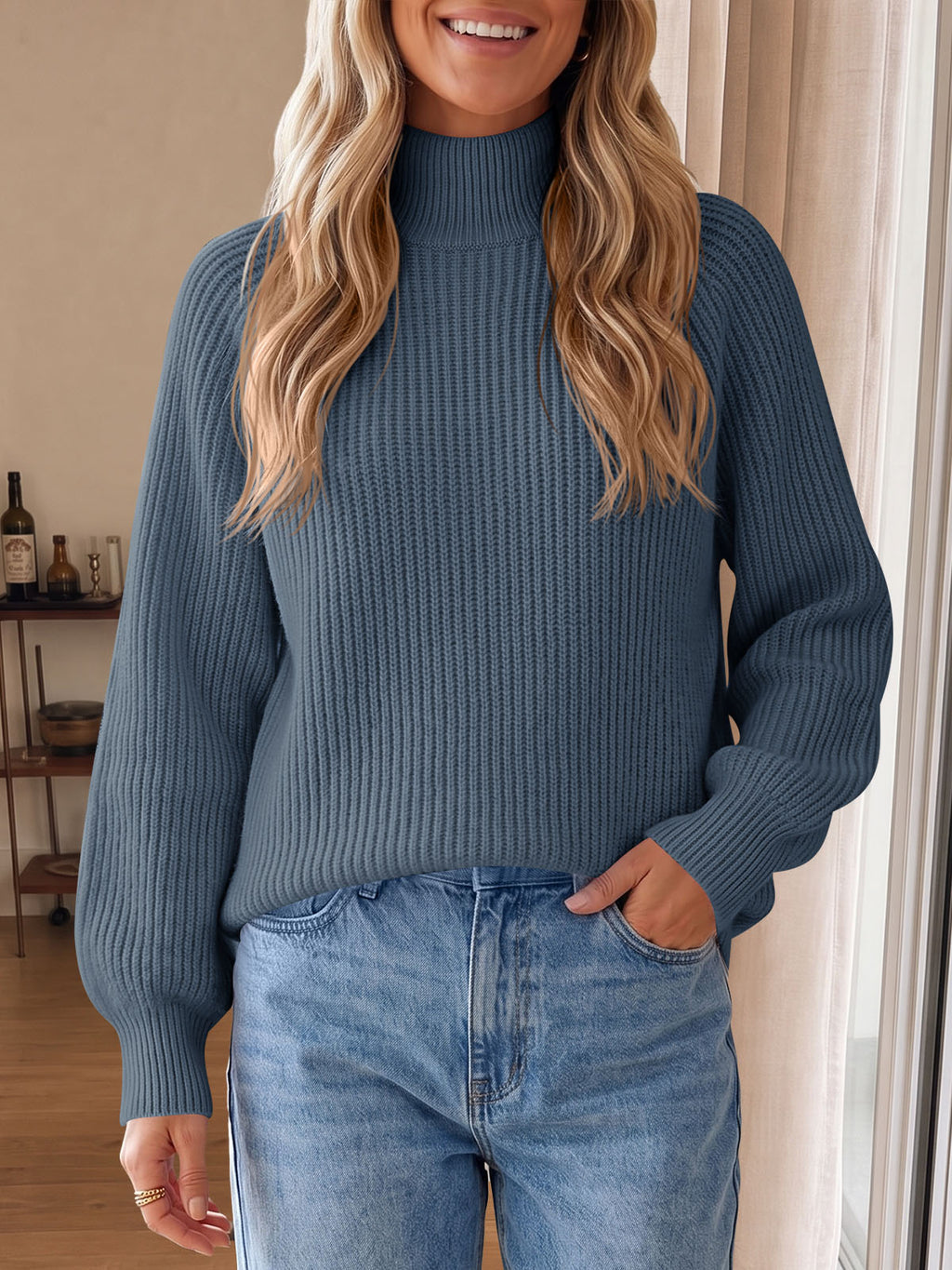 Saodimallsu Womens High Neck Oversized Knit Sweater
