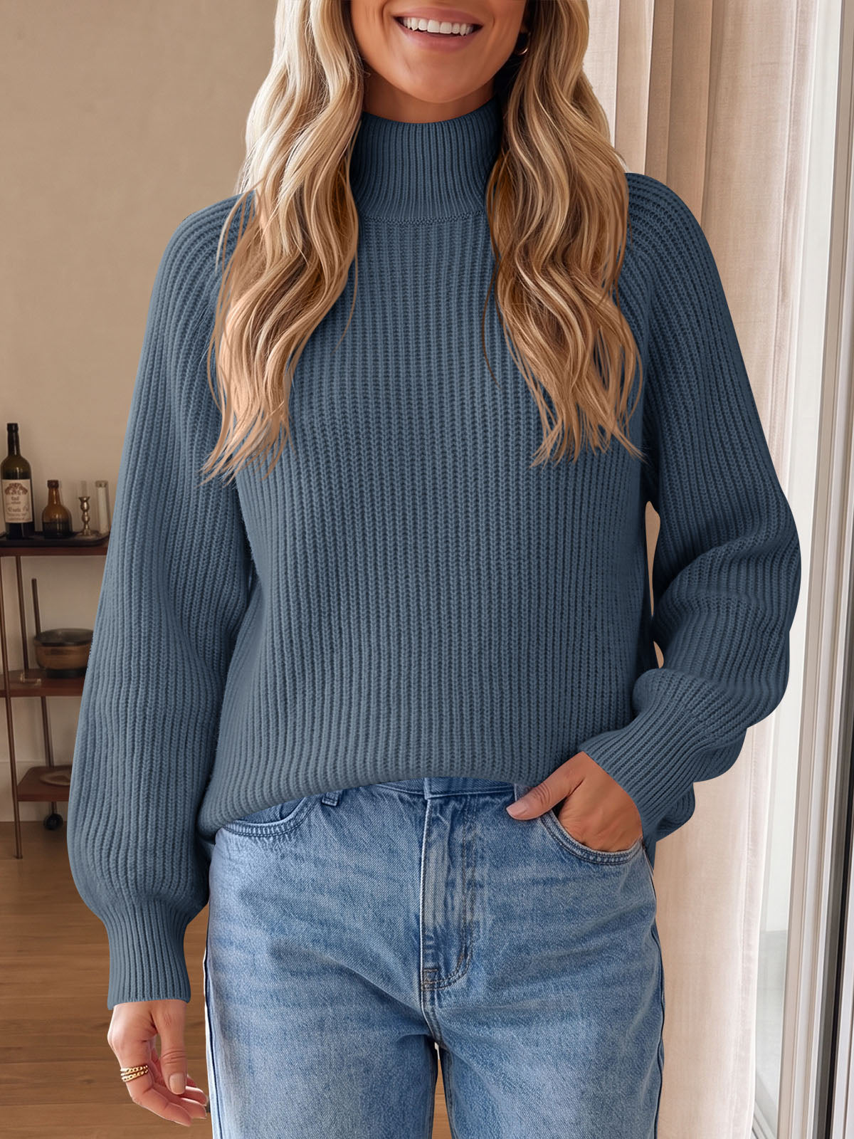 Saodimallsu Womens High Neck Oversized Knit Sweater