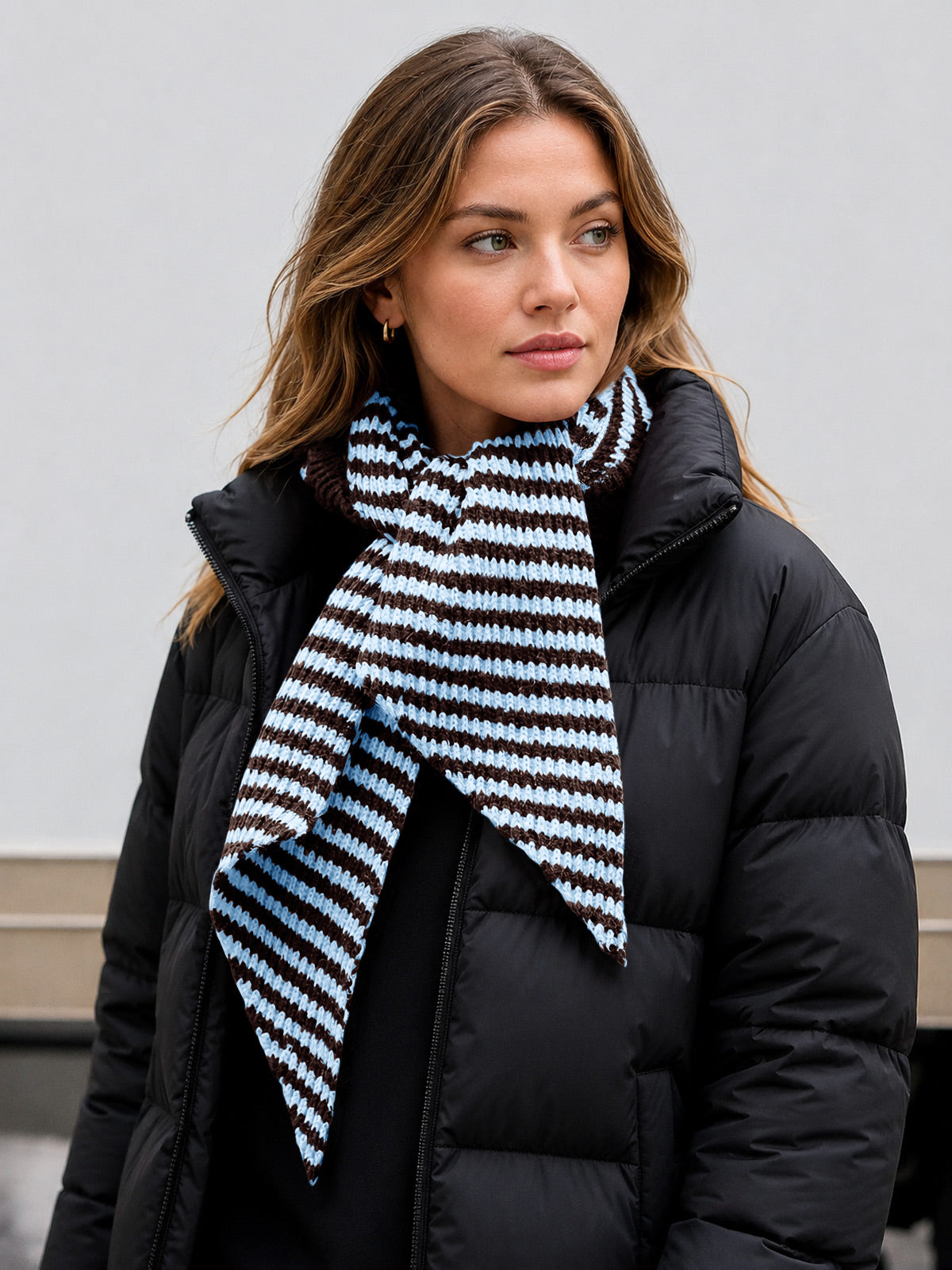 Saodimallsu Womens Striped Hooded Scarf Knit Hat