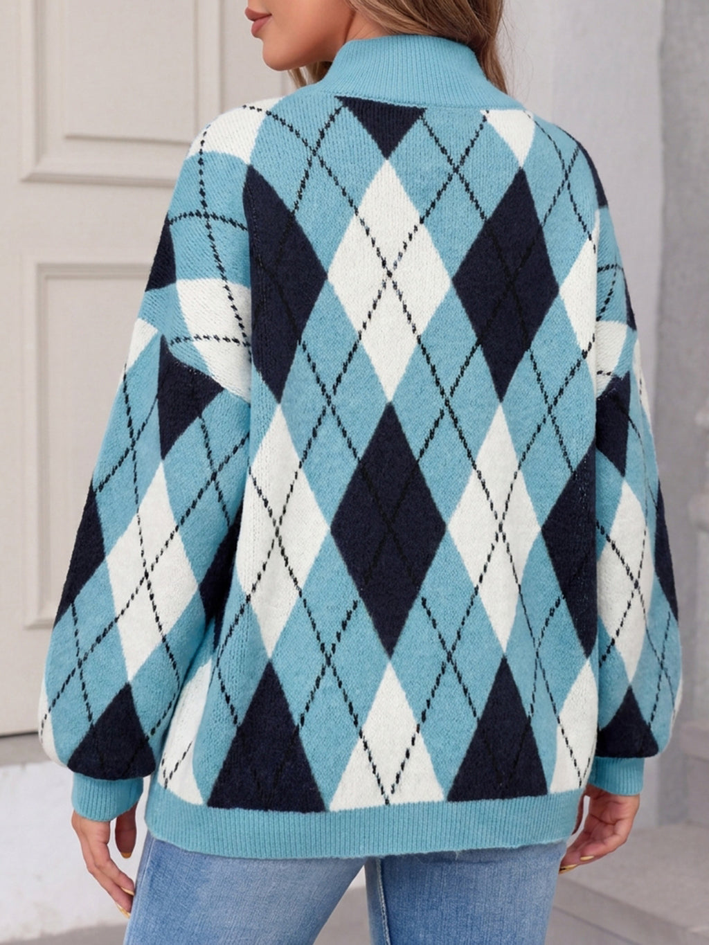 Saodimallsu Womens Oversized Argyle Fall Winter Sweater