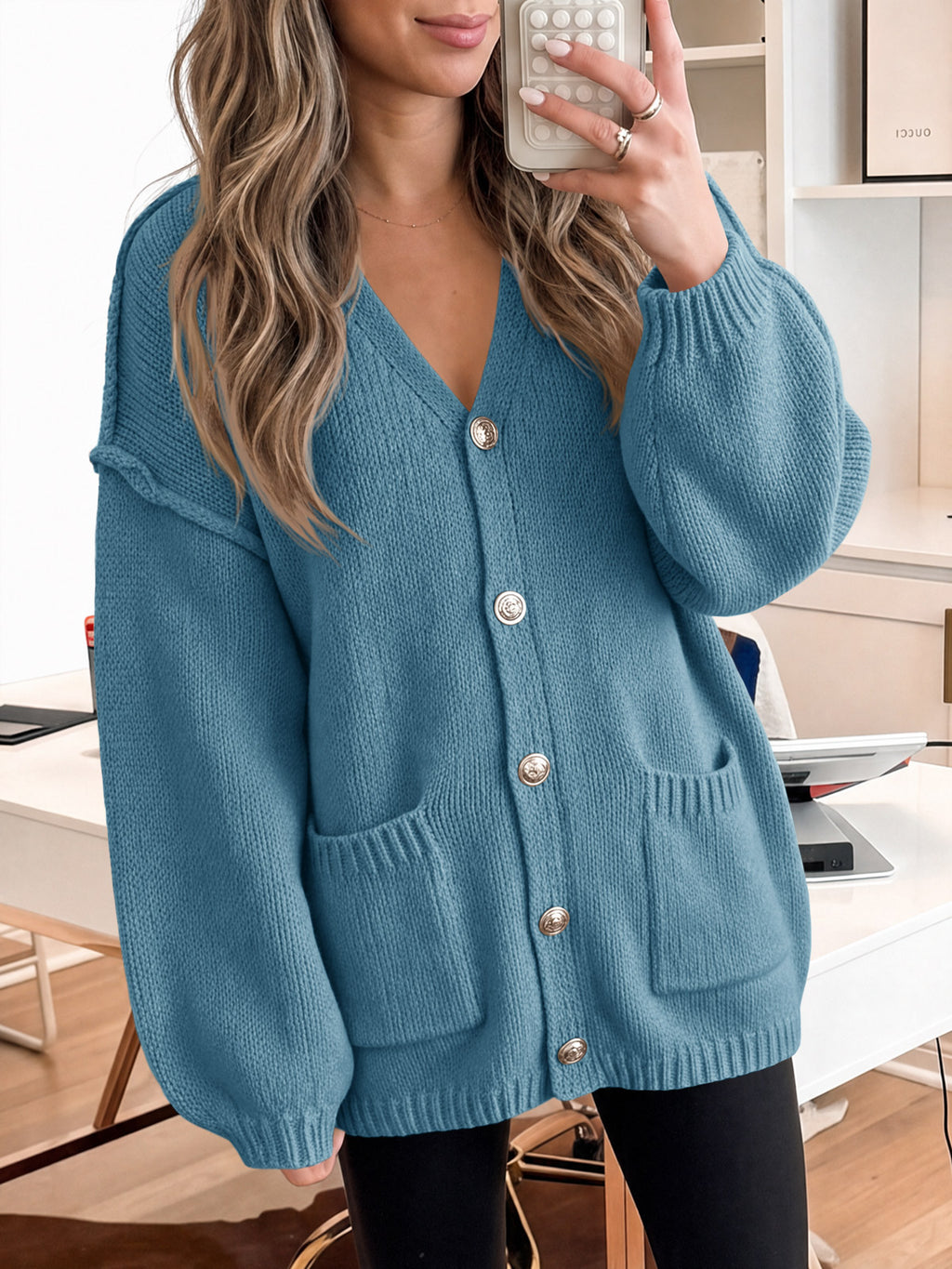 Saodimallsu Womens V Neck Loose Button Cardigan