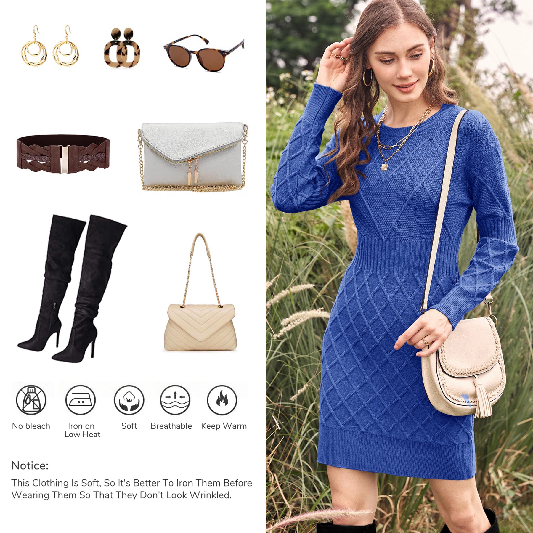 Saodimallsu Womens Bodycon Mini Sweater Dress