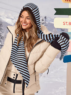 Saodimallsu Womens Striped Hooded Scarf Knit Hat