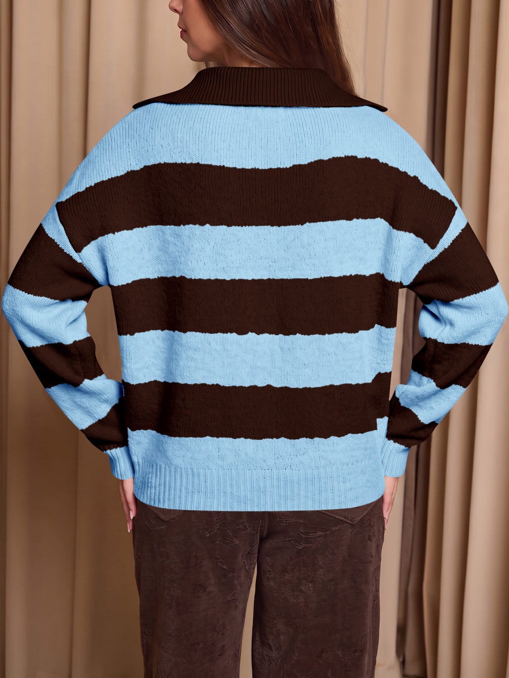 Saodimallsu Womens Striped Polo V Neck Sweaters