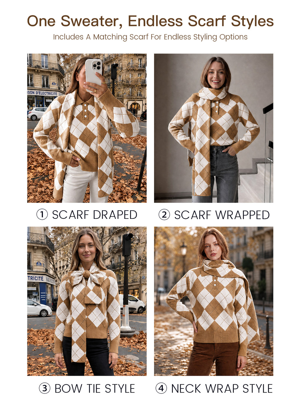 Saodimallsu Womens Argyle Color Block Polo Sweater