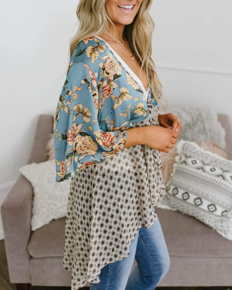 Saodimallsu Womens Tie Front Floral Kimono Cardigans