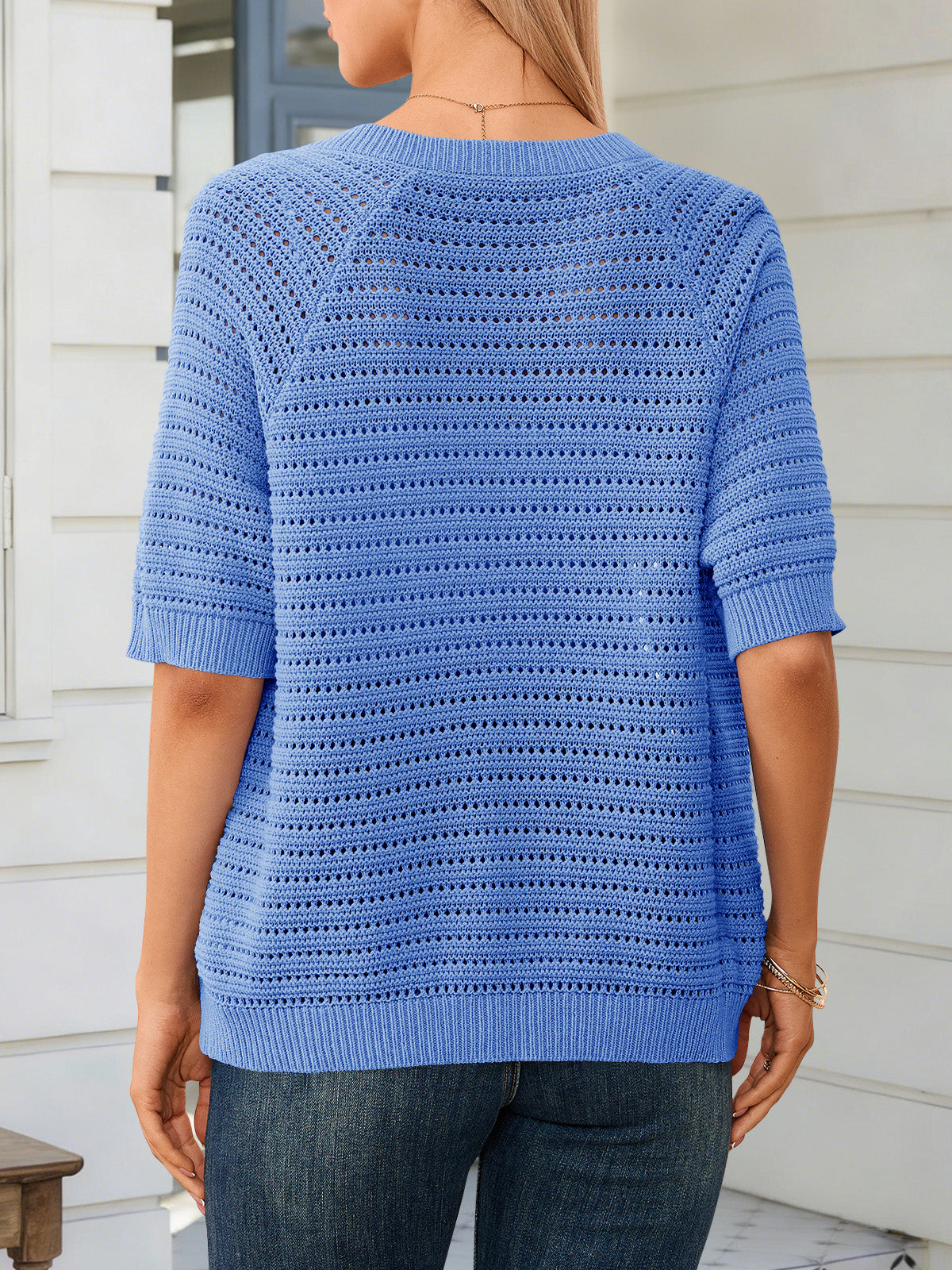 Saodimallsu Womens Crochet Short Sleeve Button Down Cardigan