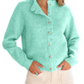 Saodimallsu Women Ruffle Mock Neck Knit Cardigan