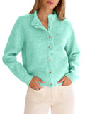 Saodimallsu Women Ruffle Mock Neck Knit Cardigan