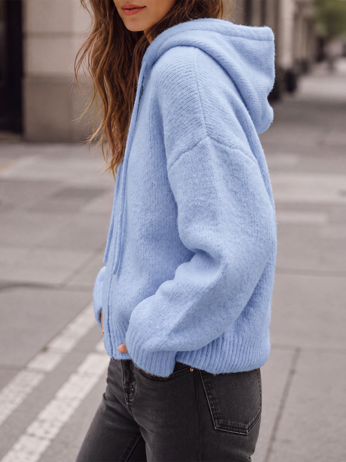 Saodimallsu Womens Zip Up Hooded Knit Cardigan