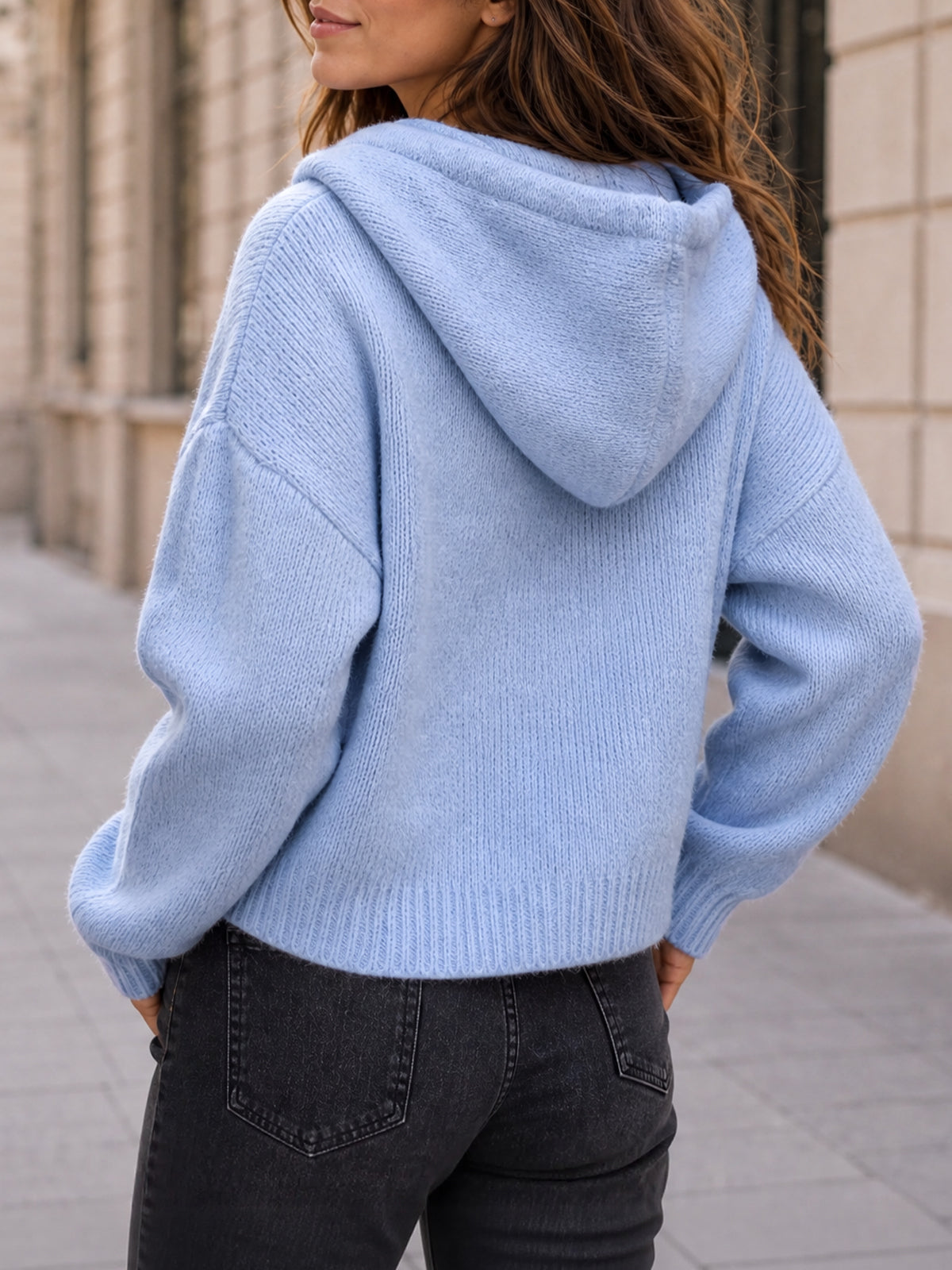 Saodimallsu Womens Zip Up Hooded Knit Cardigan