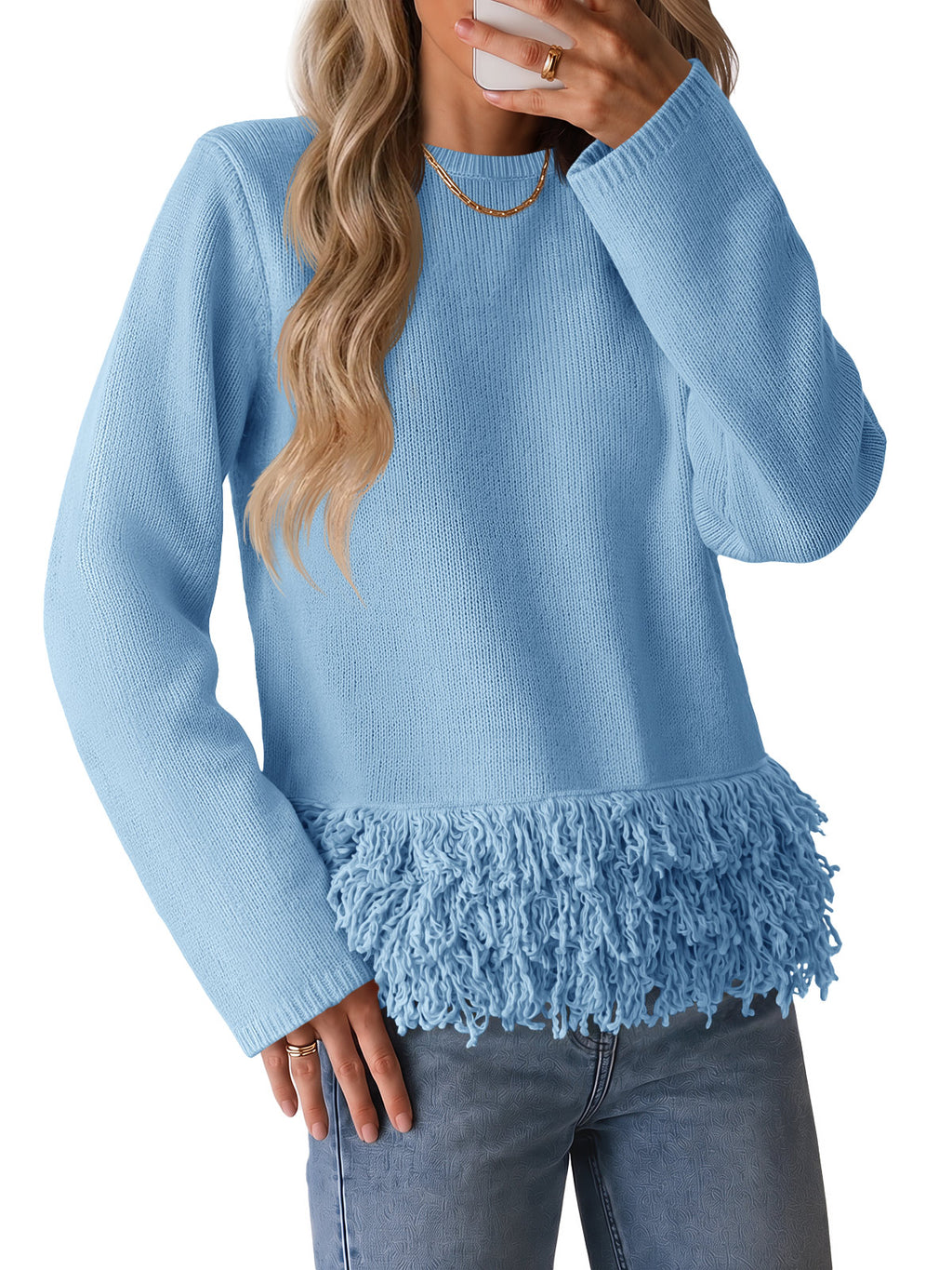 Saodimallsu Women Boho Fringe Knit Sweater