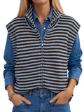 Saodimallsu Women Striped Zip Up Knit Cardigan