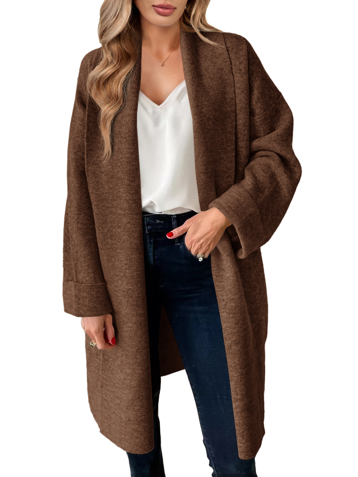 Saodimallsu Brown Womens Long Cardigan