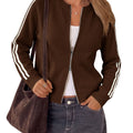 Saodimallsu Womens Zip Up Crew Neck Cardigan