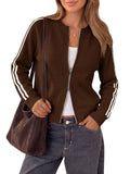 Saodimallsu Womens Zip Up Crew Neck Cardigan