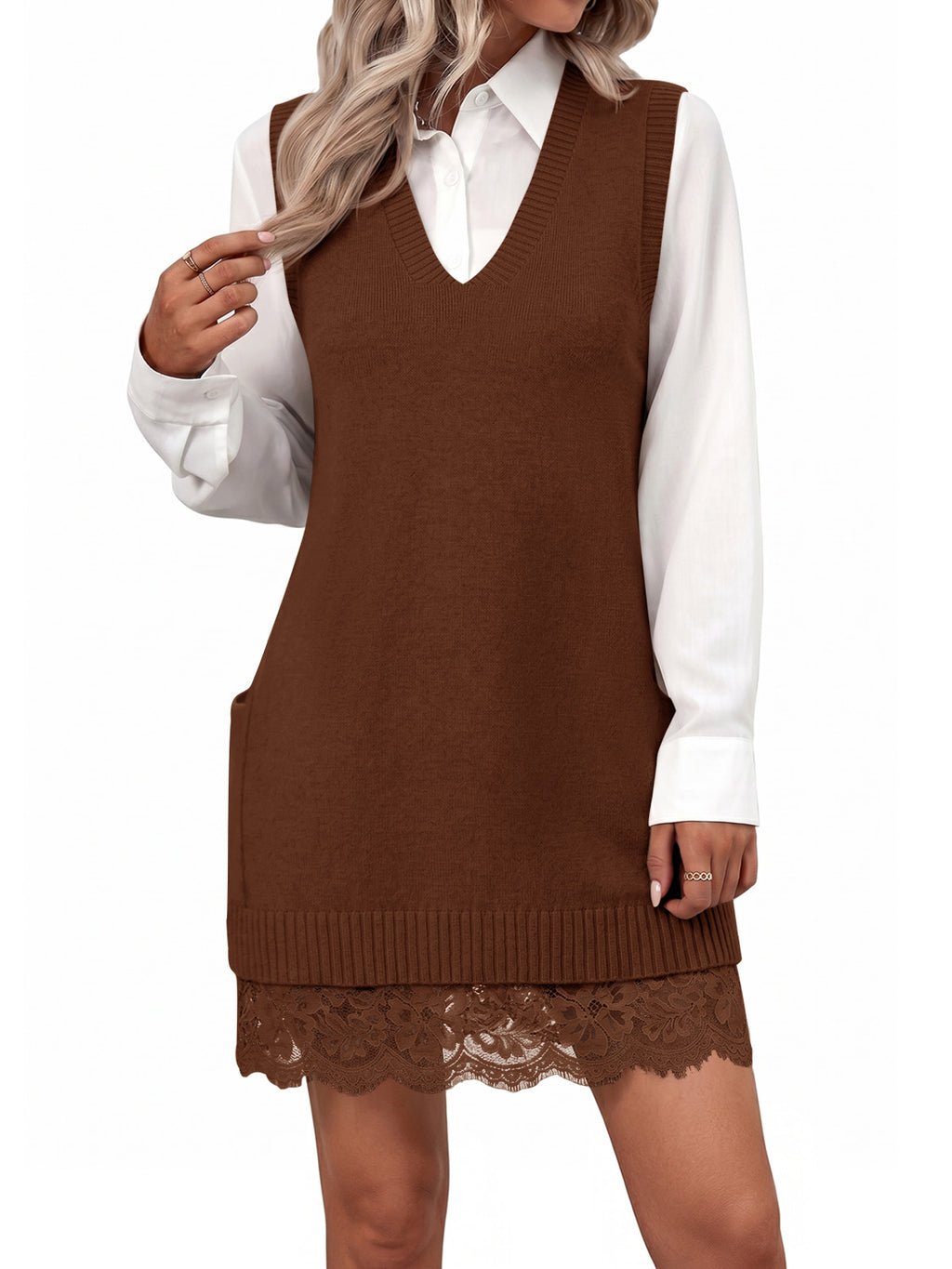 Saodimallsu Womens V Neck Tunic Sweater Vest