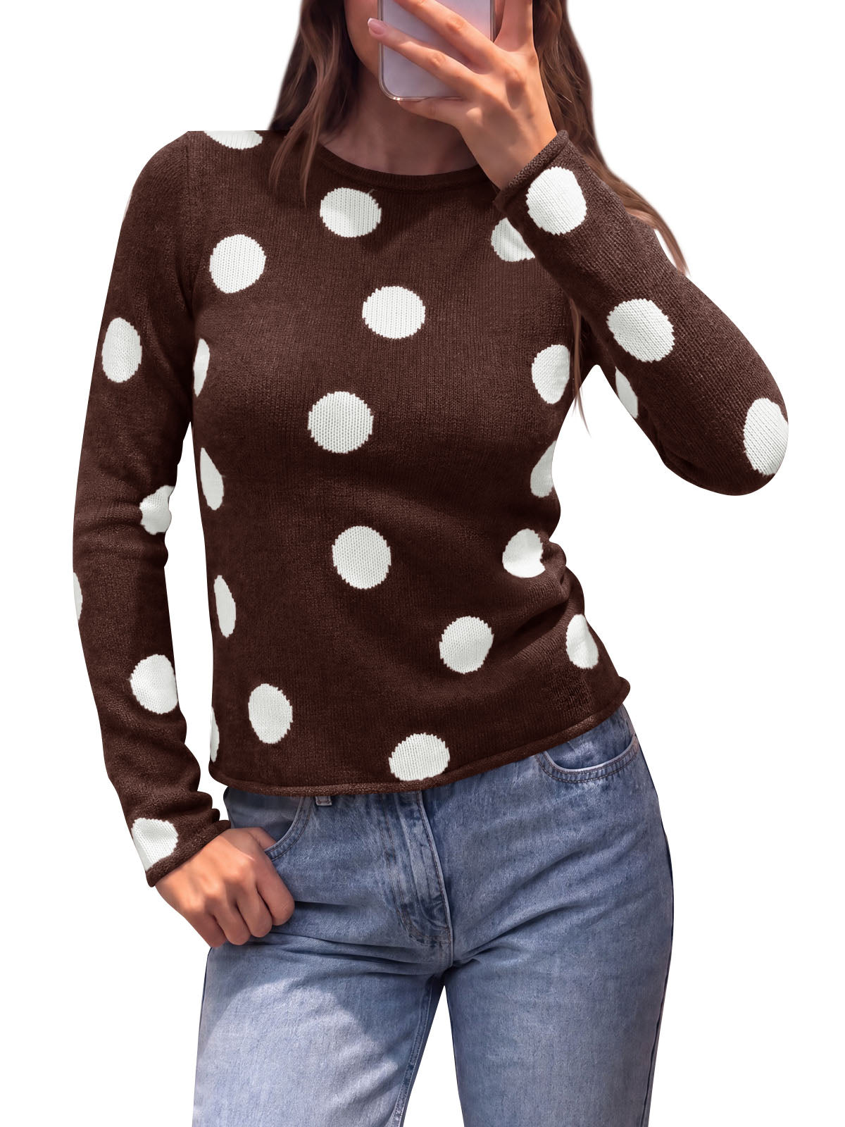 Saodimallsu Womens Polka Dot Long Sleeve Sweater