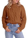 Saodimallsu Womens Mock Neck Cable Knit Sweater
