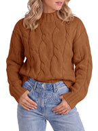 Saodimallsu Womens Mock Neck Cable Knit Sweater