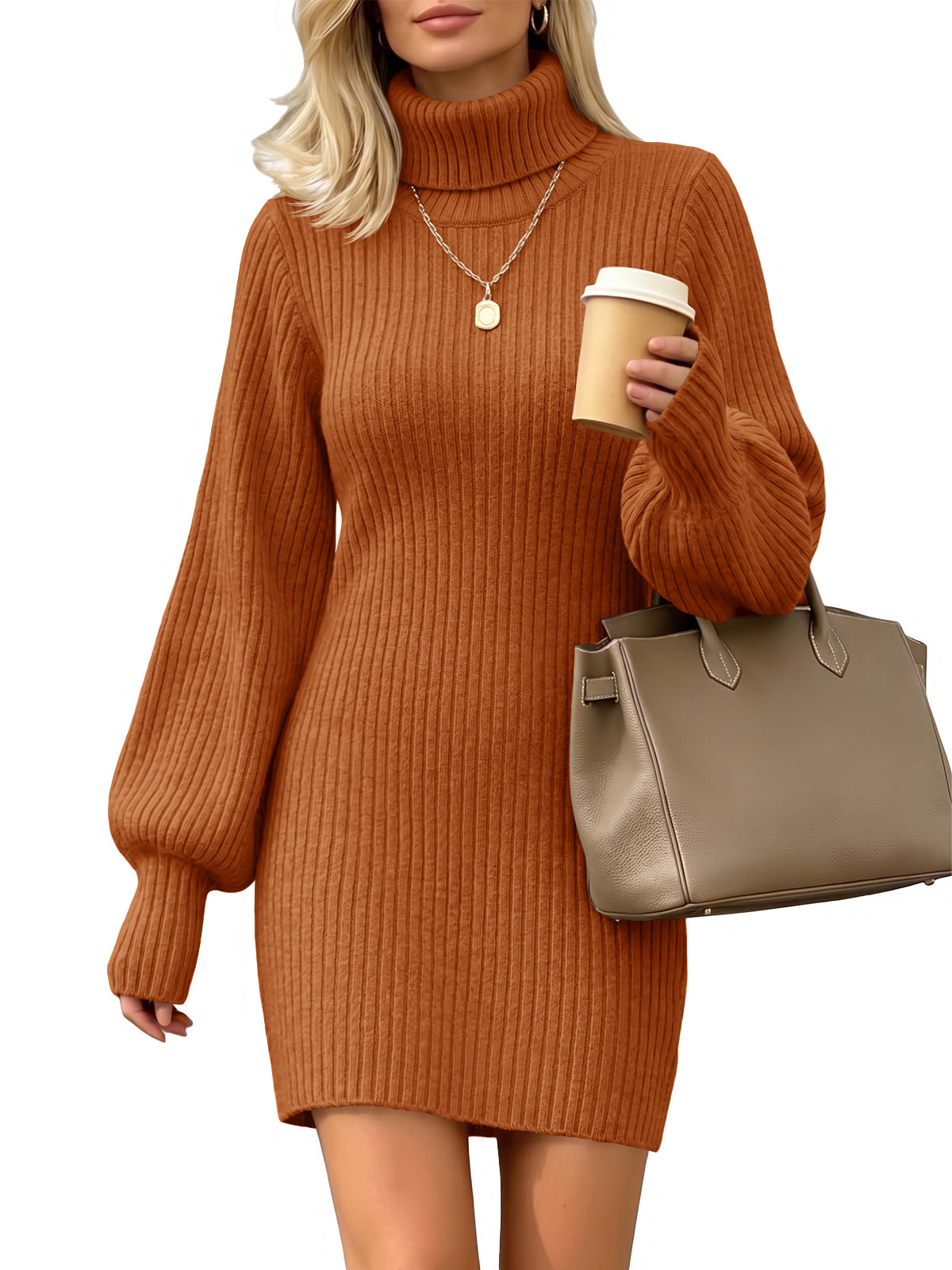 Saodimallsu Womens Ribbed Turtleneck Sweater Dress